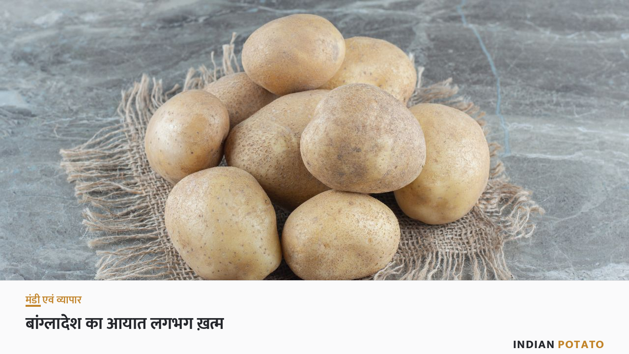 टाट के कपड़े पर रखे ताज़े आलू — भारत के बांग्लादेश के साथ आलू व्यापार का प्रतीक